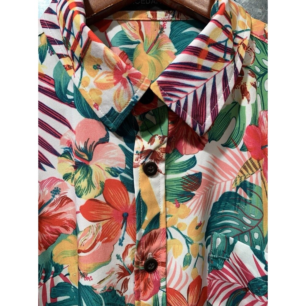 Hawaiian Shirt Floral Button Up Casual Sm MCEDAR Mens Short Sleeve